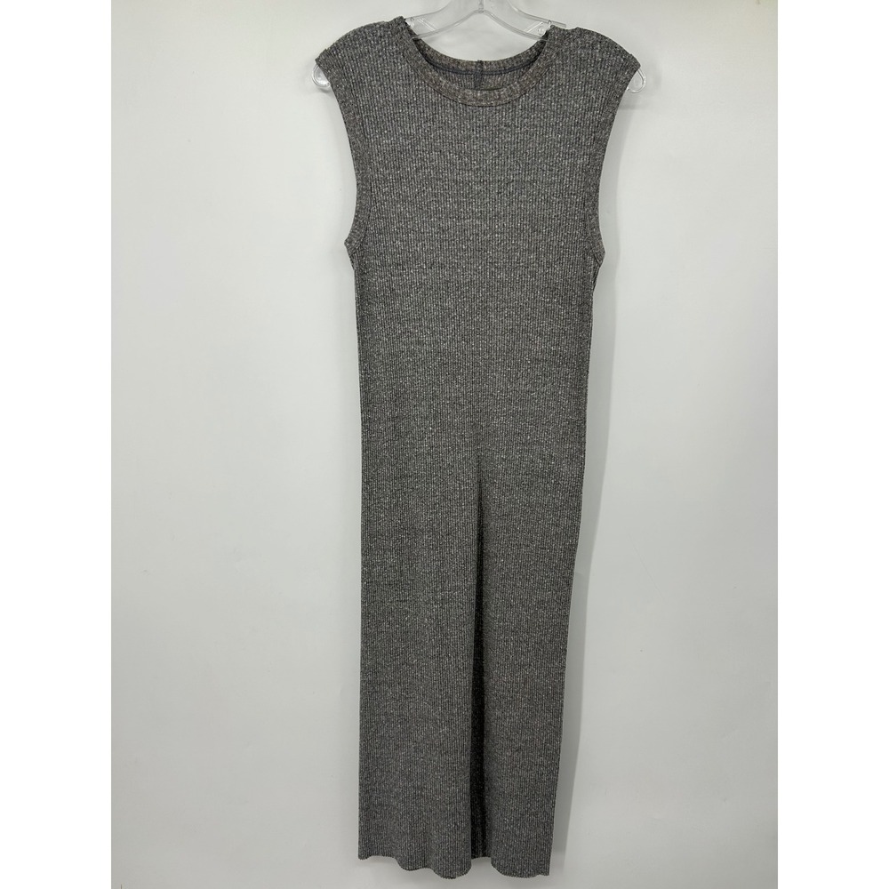 Enza Costa Womens Rib Knit Sleeveless Midi Dress Grey Size L Made in USA